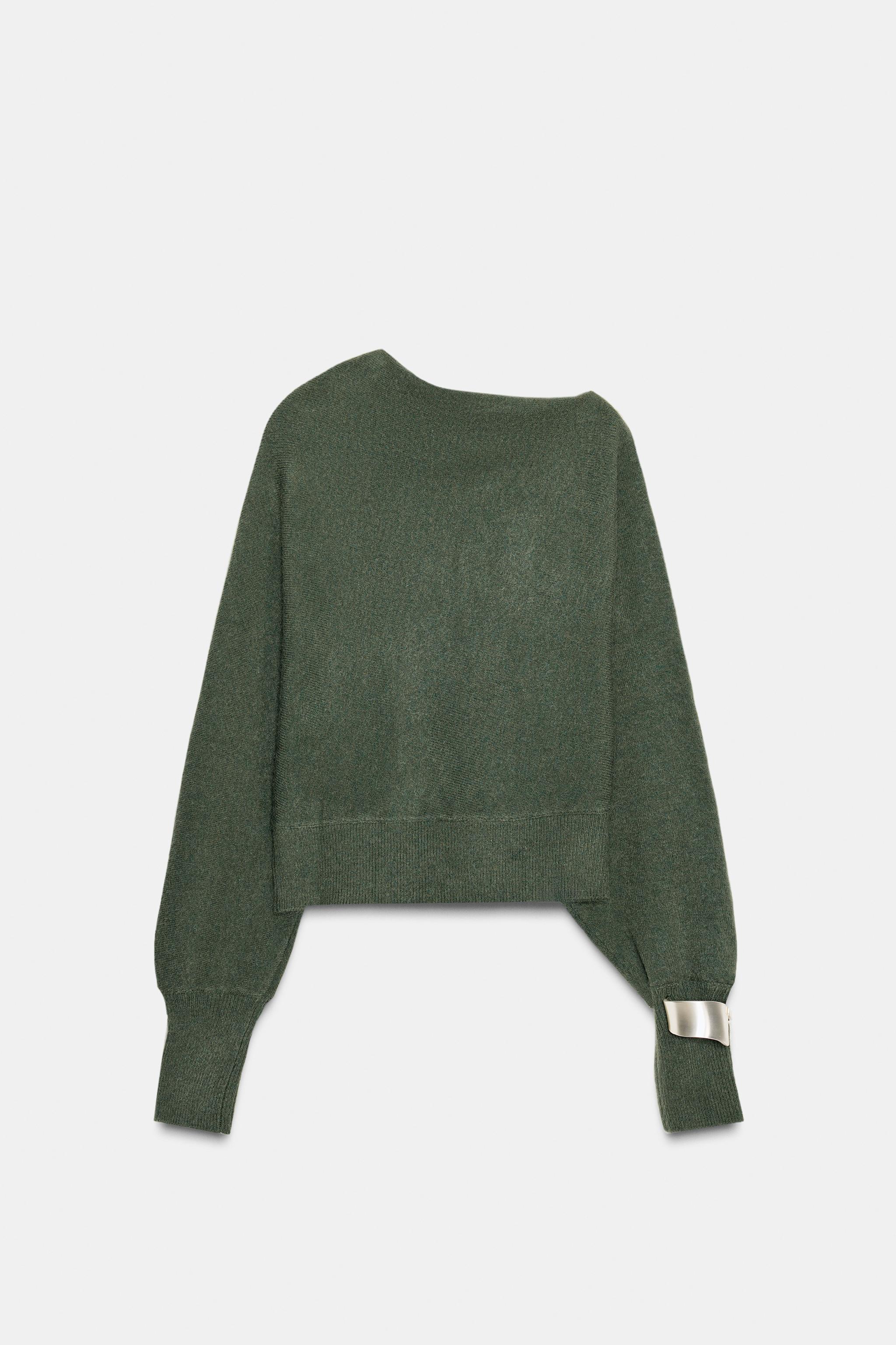 SUÉTER DE TRICÔ ASSIMÉTRICO COM BRAÇADEIRA - Verde-médio | ZARA Brasil