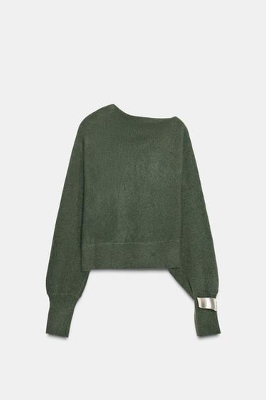 ASYMMETRIC KNIT JUMPER WITH CUFF DETAIL - Mid-green by Zara - Image 6