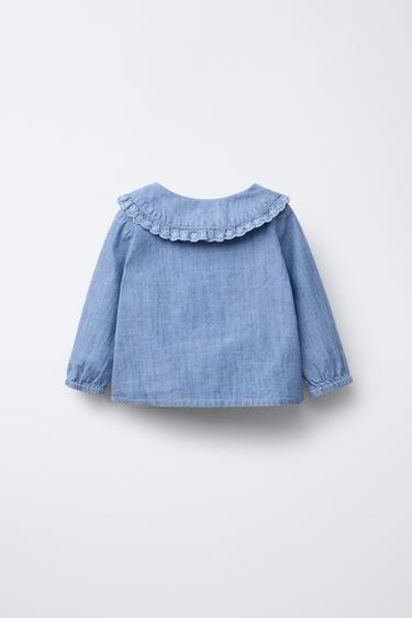 FLOWING DENIM BLOUSE - Mid-blue by Zara - Image 4