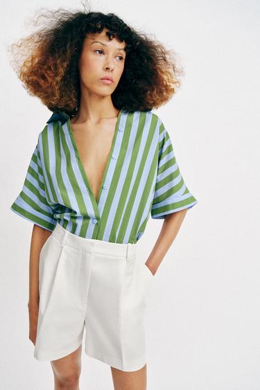 BERMUDA À PINCES TAILLE HAUTE - Blanc de Zara - Image 2