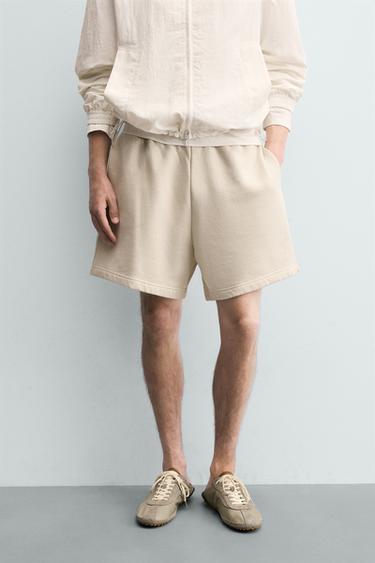 WASHED PRINTED JOGGER BERMUDA SHORTS - Ecru by Zara