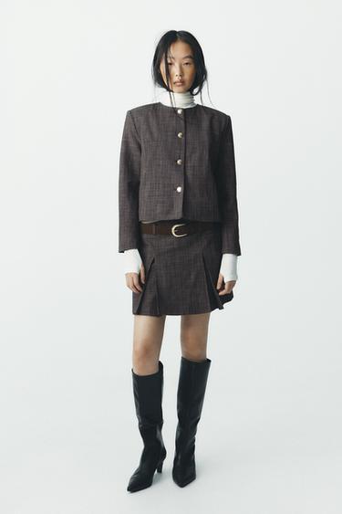 CHECKED SKORT WITH BELT - Grey / Tan by Zara