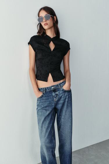 JACQUARD TOP WITH FROG FASTENING - Black by Zara