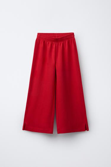 შარვალი ინტერლოკი WIDE LEG - Zara-ს Red
