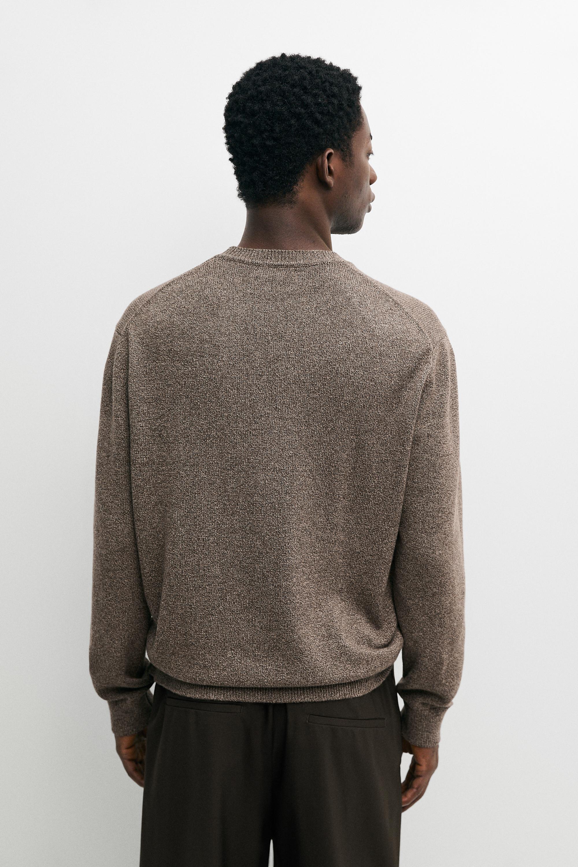 Wool-blend knit round neck sweater