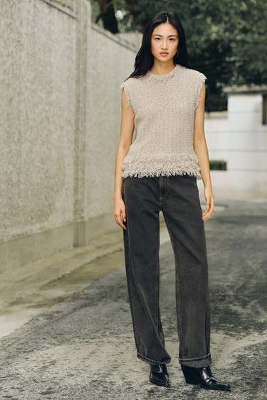 TEXTURED KNIT VEST WITH FRINGES - Ecru by Zara