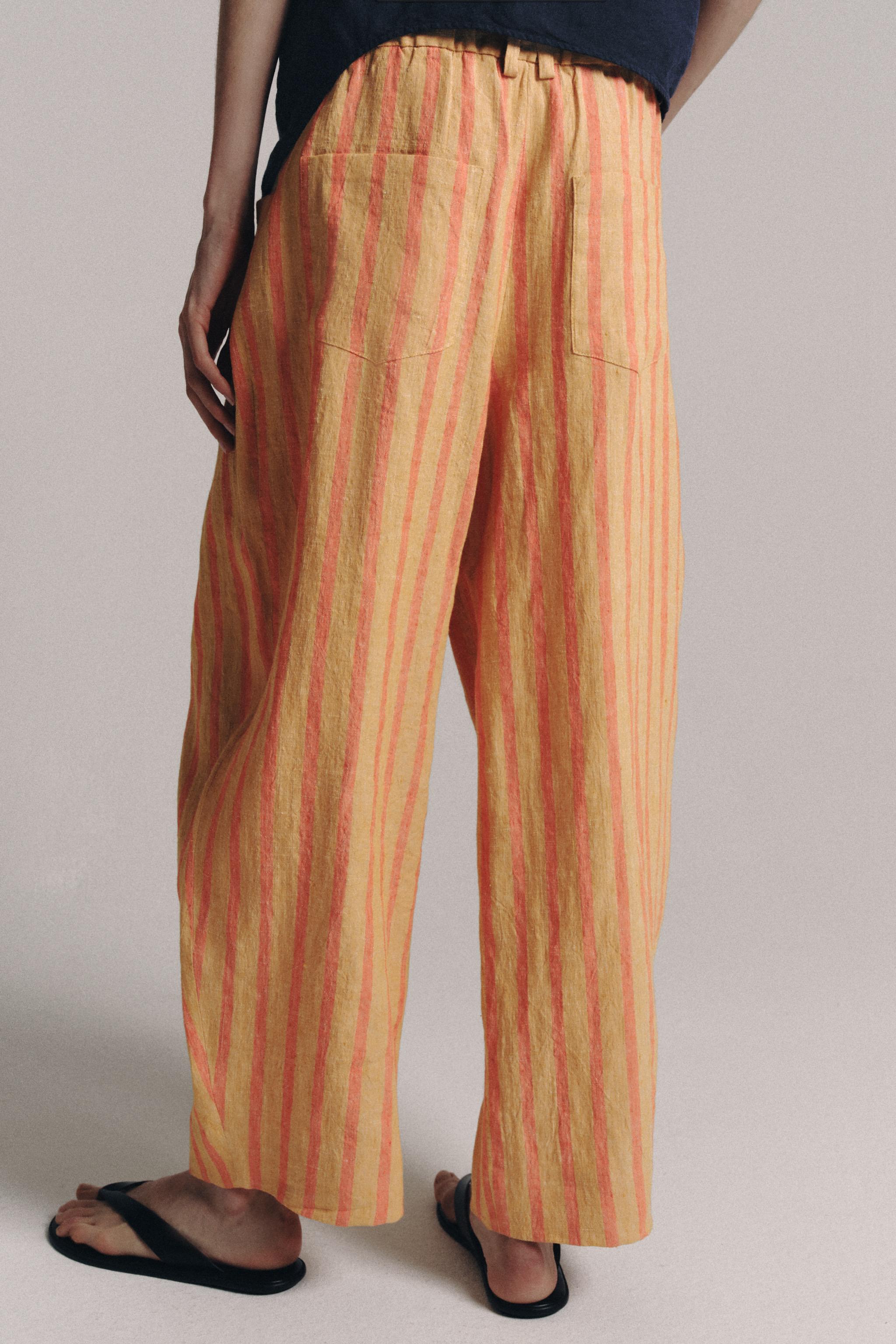ZW COLLECTION ストライプ リネンパンツ - オレンジ色 | ZARA Japan / 日本