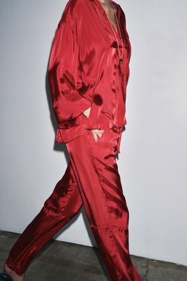 CHEMISE SATINÉE À POCHE LIMITED EDITION - Rouge foncé de Zara - Image 3