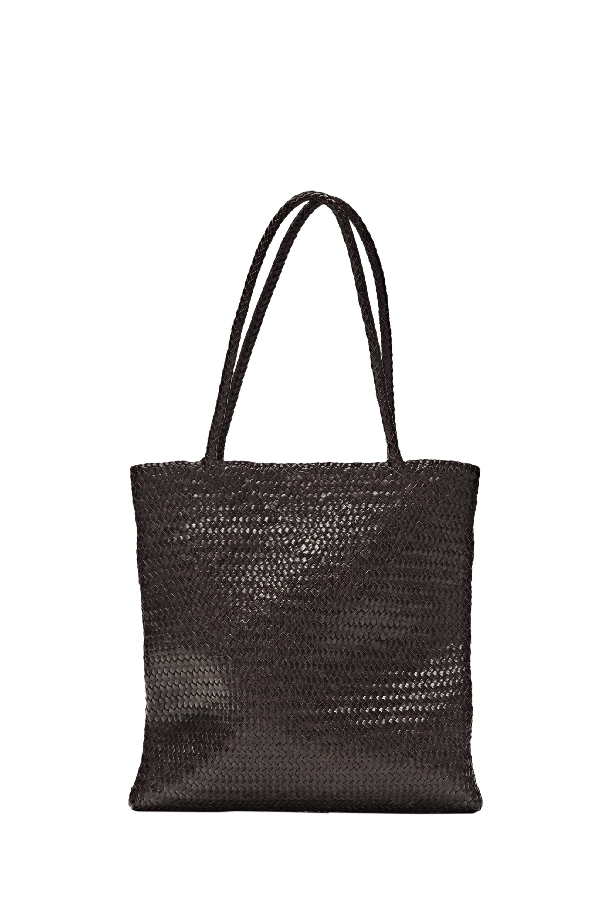 Medium braided nappa leather tote bag — Brown