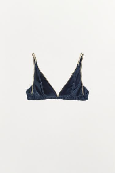 SOUTIEN-GORGE TRIANGLE EN SOIE À BANDE CONTRASTANTE - Bleu de Zara - Image 5