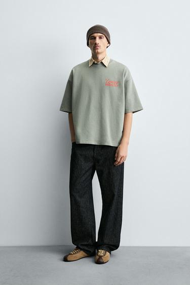 WASHED PRINTED SLOGAN SWEATSHIRT - washed green by Zara