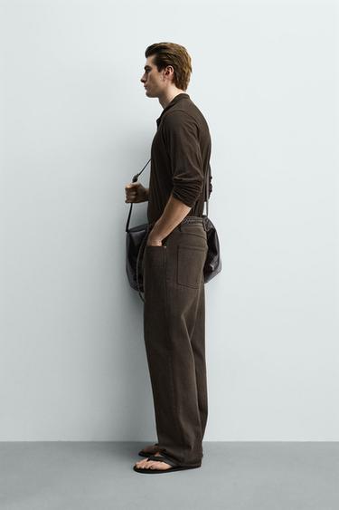 POLO REGULAR FIT EN COTON STRUCTURÉ - Marron de Zara - Image 3