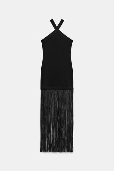 STRETCH LONG DRESS WITH FRINGING - Black by Zara - Image 9