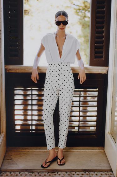 HIGH-WAIST POLKA DOT TROUSERS - Black / White by Zara