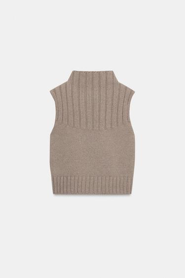 KNITTED HIGH-NECK TOP - Brown / Taupe by Zara - Image 5