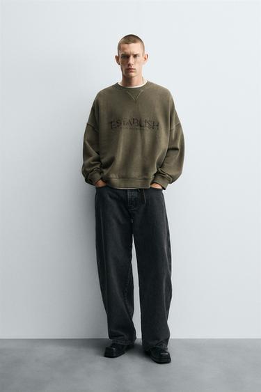 SUDADERA BORDADO COMBINADO - Verde medio de Zara - Imagen 0