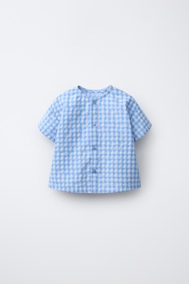 GINGHAM SHIRT - Mid-blue by Zara