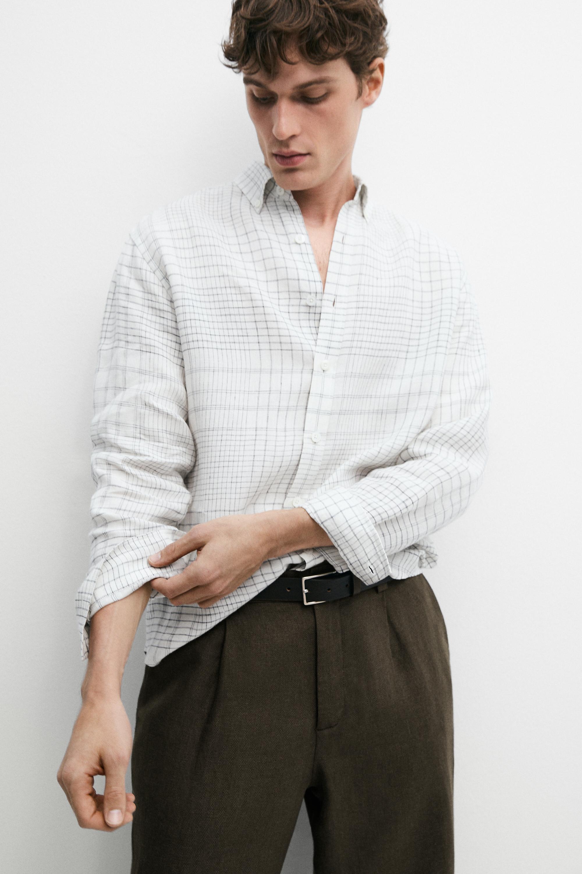 Chemise regular fit à carreaux 100 % lin
