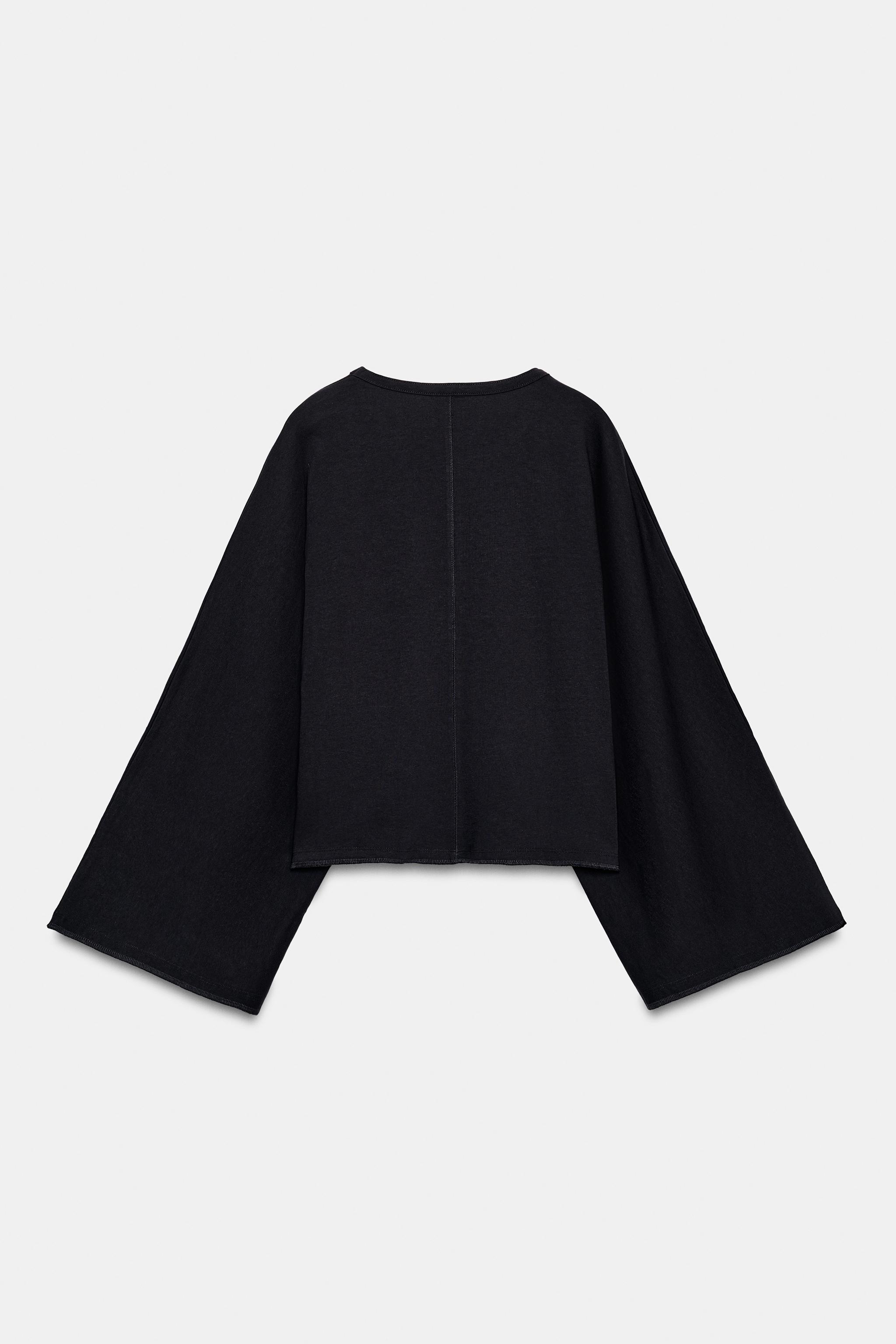 Zara PAMUKLU GENİŞ KOLLU T-SHIRT görsel 7