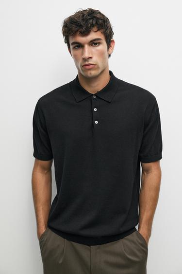 100% cotton knit polo sweater — Black 2