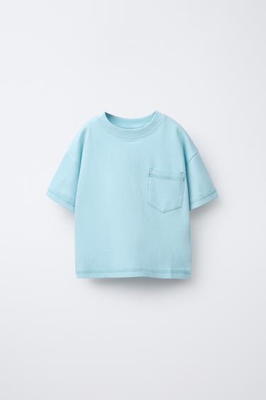 Zara TOPSTITCHED POCKET T-SHIRT - Sky blue