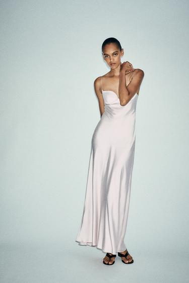 Zara SATIN LONG DRESS - stone - Image 0