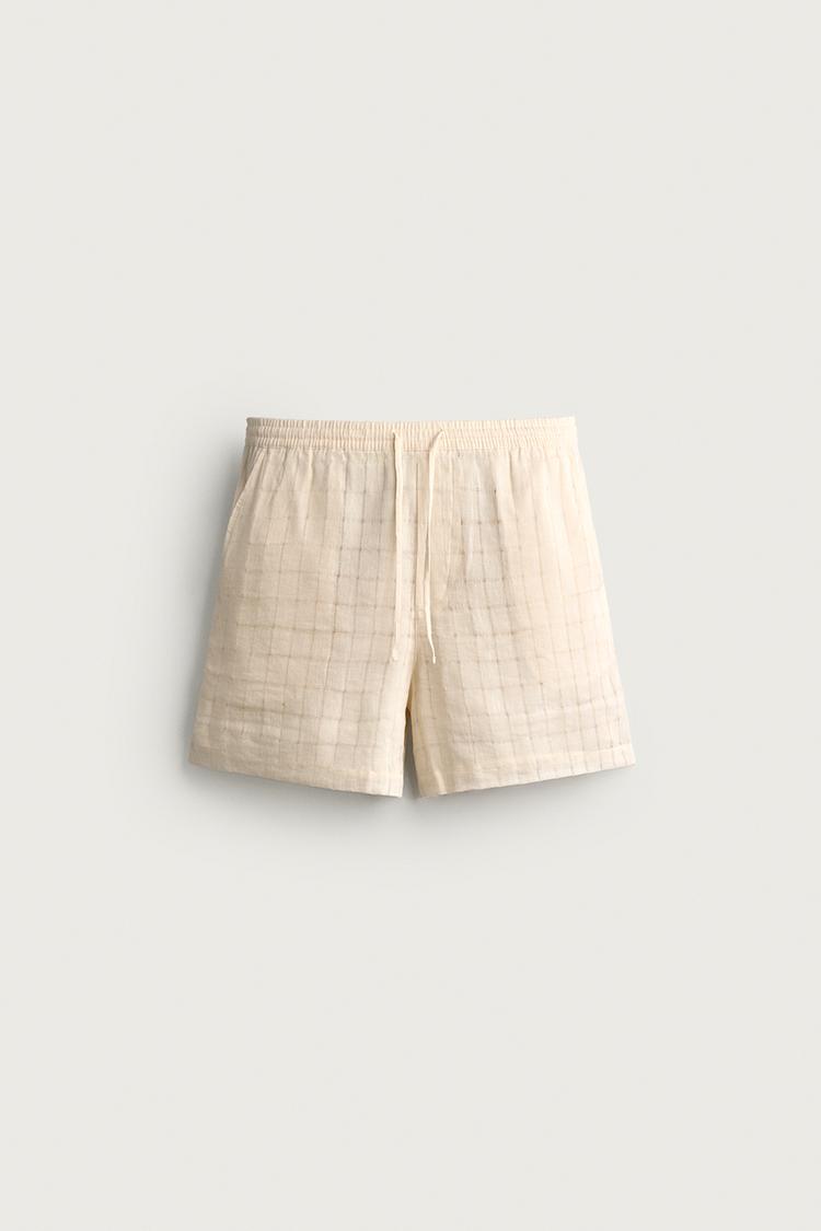 BERMUDA DE LINO/ALGODÓN JACQUARD CUADROS 5