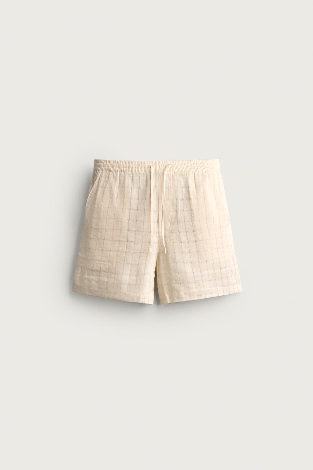 CHECK JACQUARD LINEN/COTTON BERMUDA SHORTS