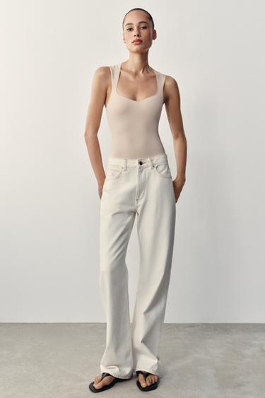 Zara 彈性方領連體衣 - 裸色