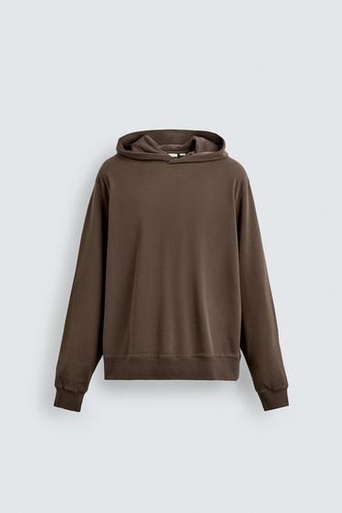 Zara WASHED HOODIE SWEATSHIRT - Brown