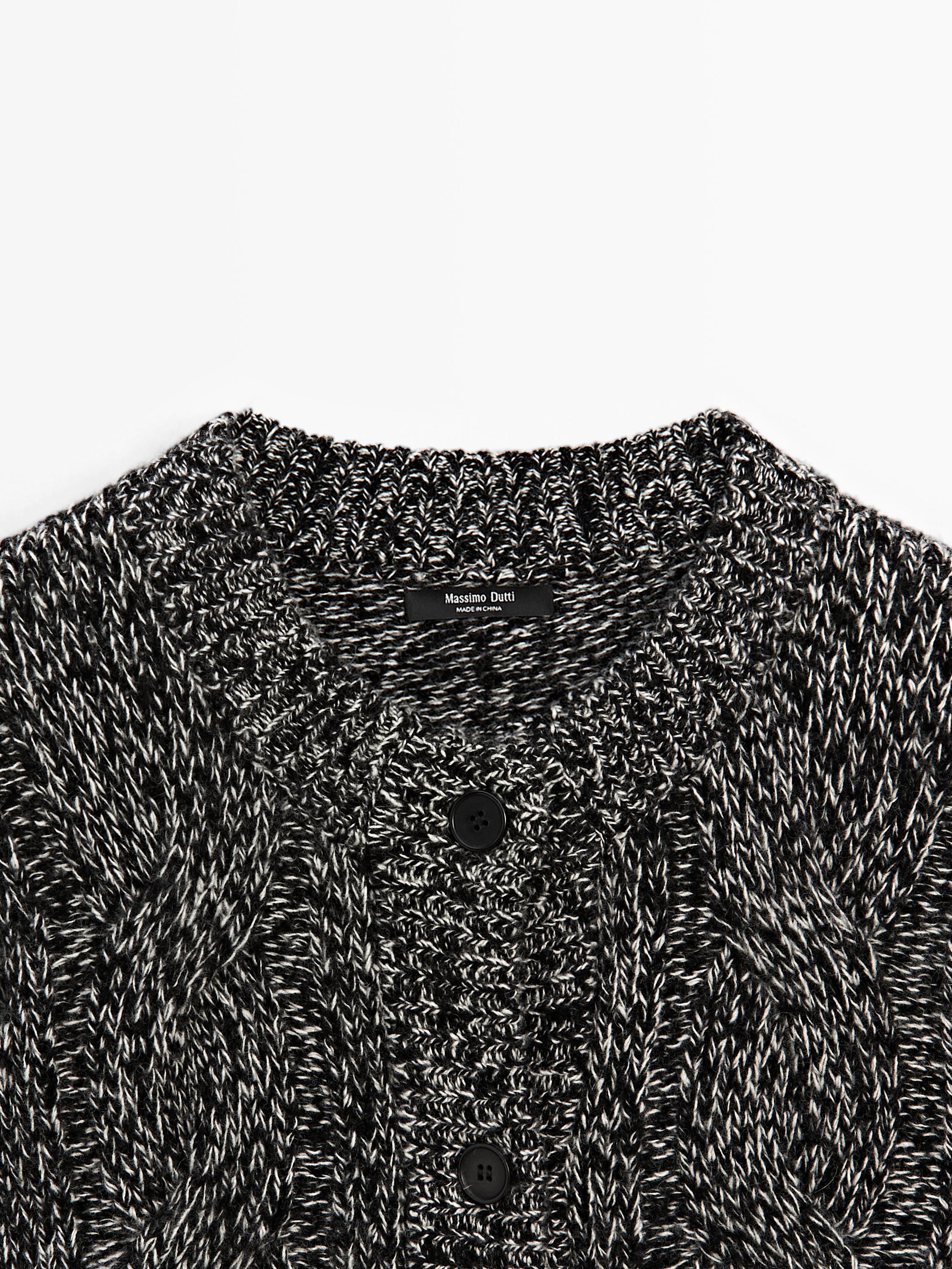 Cable-knit wool blend cardigan