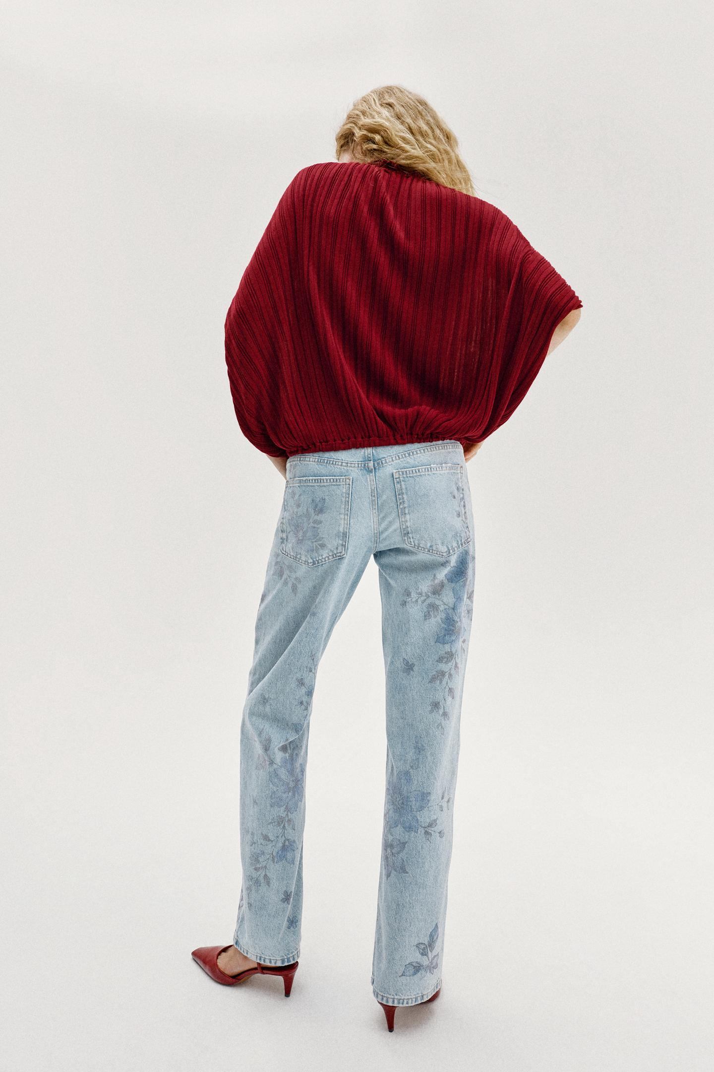 Женский топ Zara Wide Ribbed Knit Top, цвет: Тёмный красный — фото 5