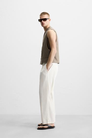 TEXTURED LINEN/COTTON WAISTCOAT - Brown marl by Zara - Image 3
