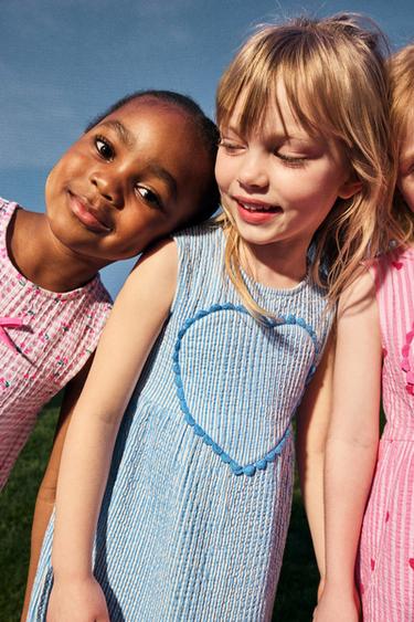 STRIPED DRESS WITH HEART APPLIQUÉ - Blue by Zara