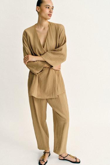 VESTE CROISÉE À FENTES LATÉRALES ENSEMBLE - Marron clair de Zara - Image 4