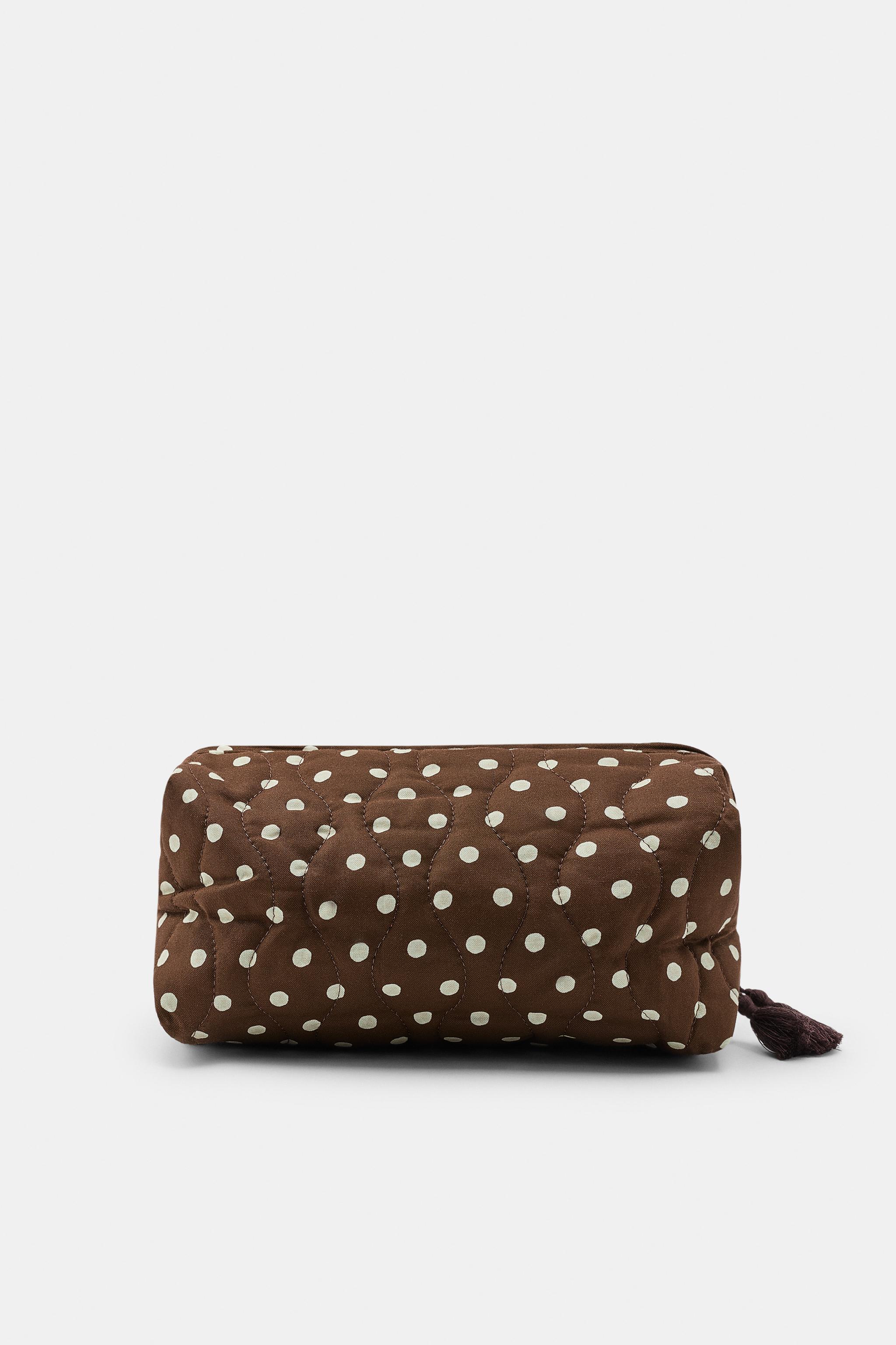 POLKA DOT PRINT TOILETRY BAG — Brown