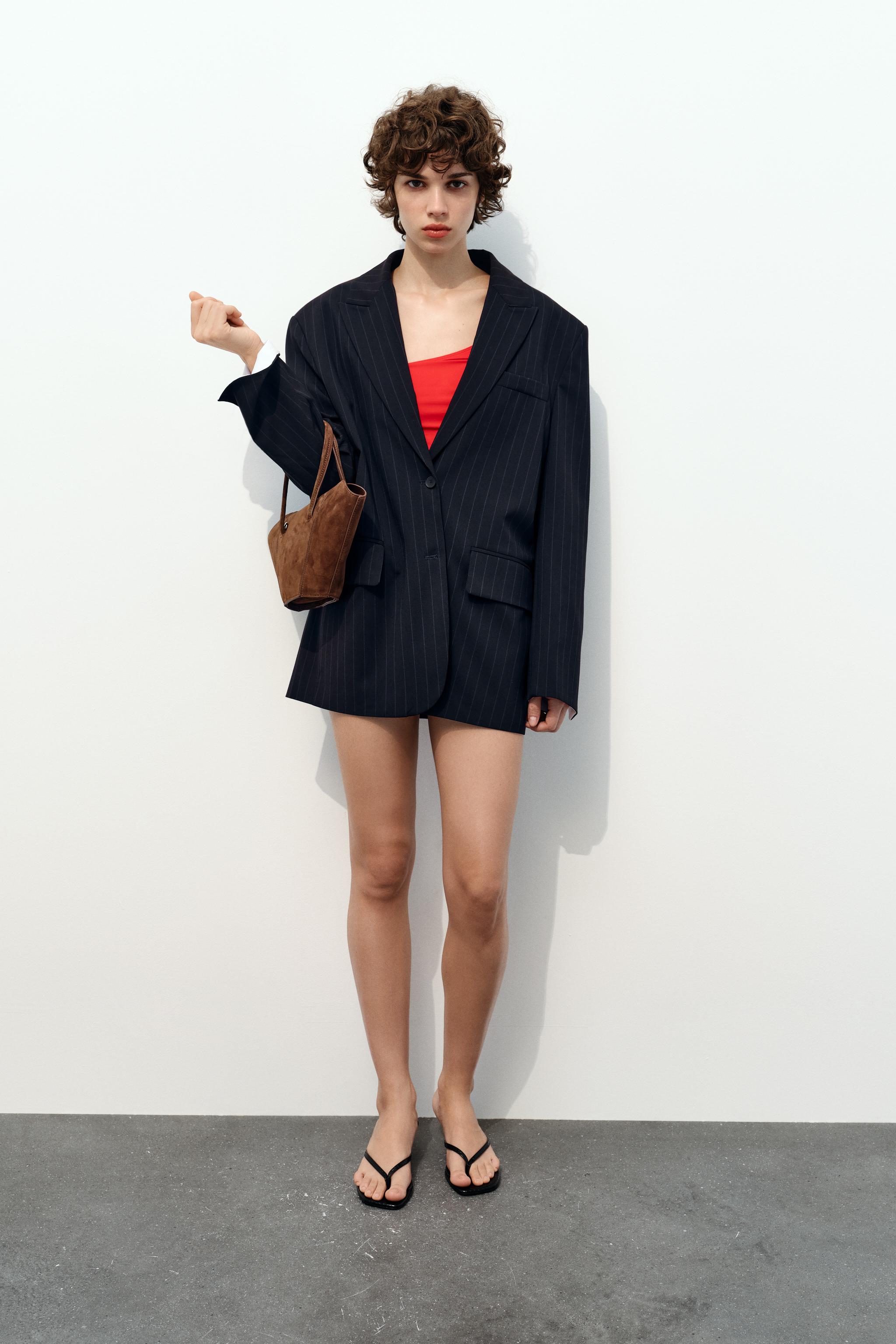 OVERSIZE PINSTRIPE BLAZER - Navy blue | ZARA UAE - Dubai/Sharjah 