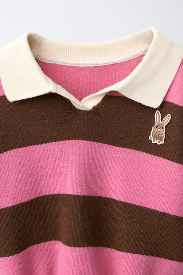 POLO EN MAILLE À RAYURES AVEC LAPIN - Chocolat de Zara
