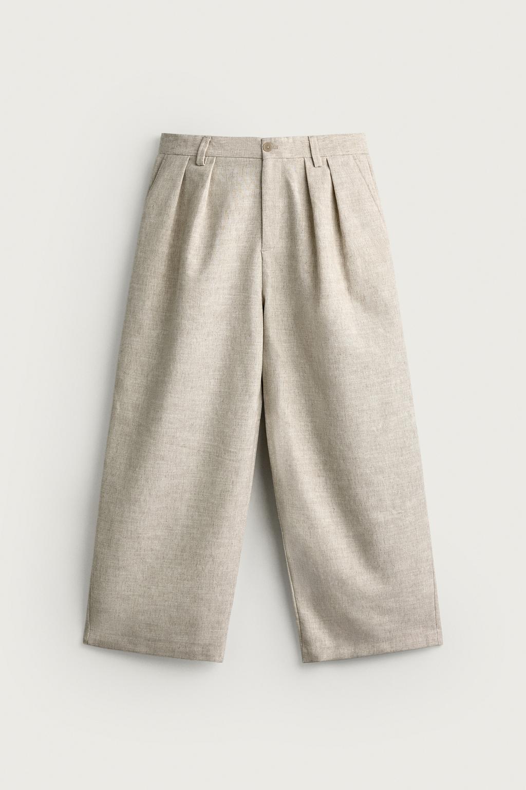 TEXTURED RELAXED FIT PLEATED TROUSERS