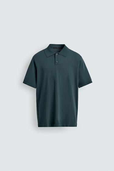 REGULAR FIT TEXTURED POLO SHIRT - Blue green by Zara