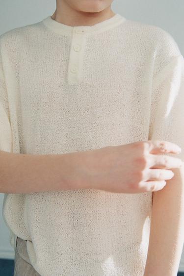 RUSTIC KNIT T-SHIRT - Mid-ecru by Zara