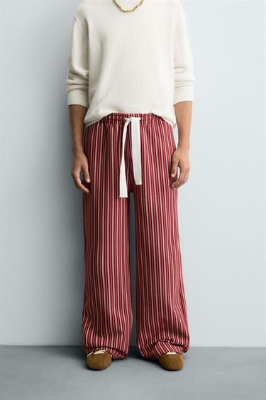 STRIPED RELAXED FIT TROUSERS - Red by Zara - Image 1