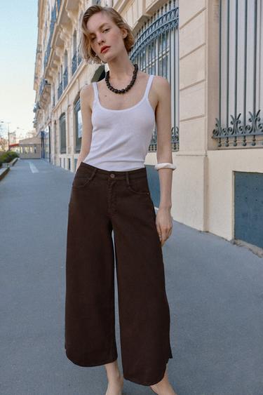 Zara Z1975 HI-RISE BALLOON ASYMMETRIC HEM JEANS - Brown