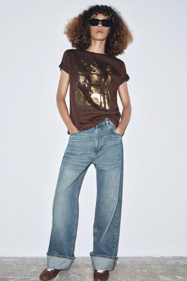 T-SHIRT MÉTALLISÉ À MANCHES COURTES - Chocolat de Zara - Image 3