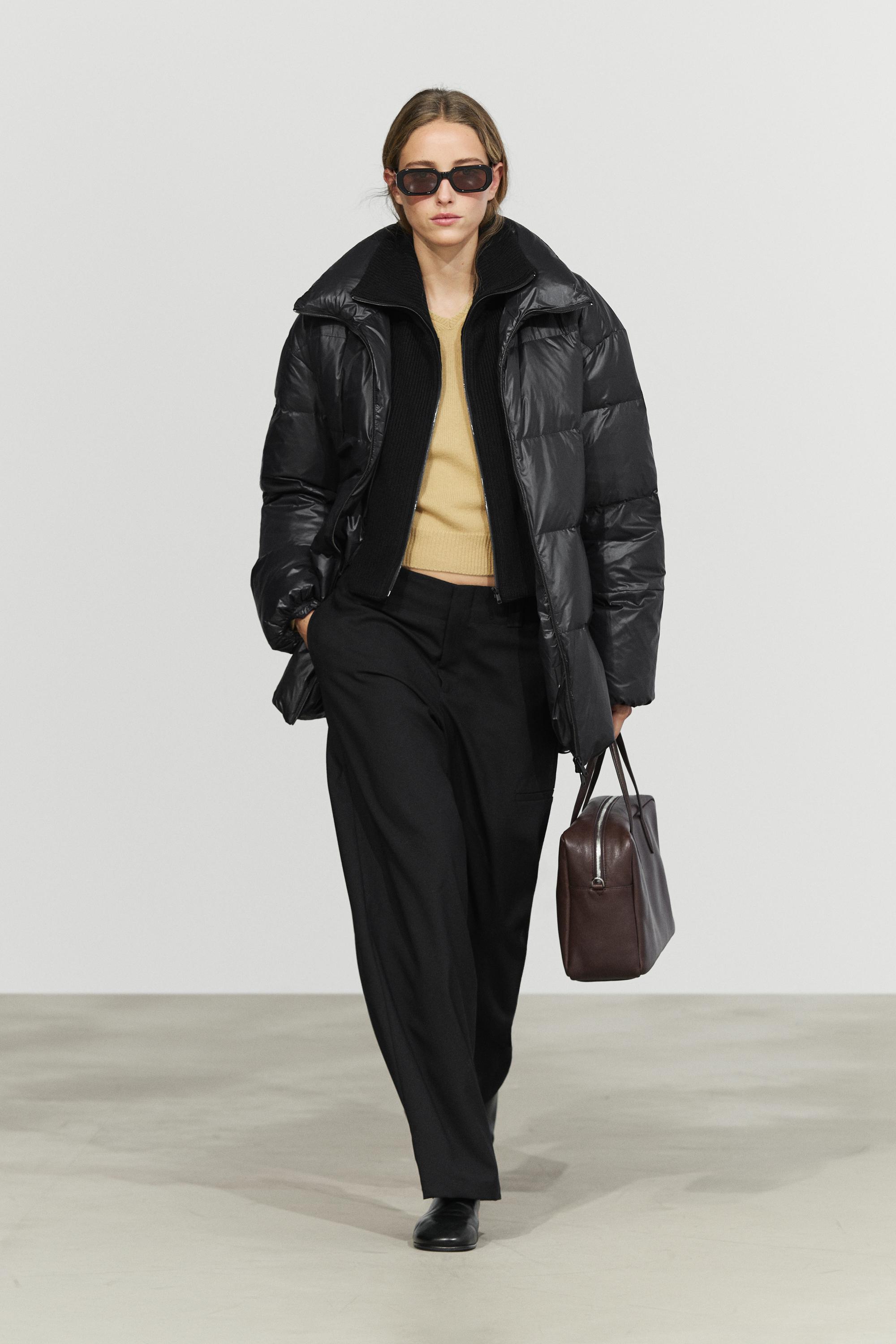 Veste doudoune col montant en tissu combiné