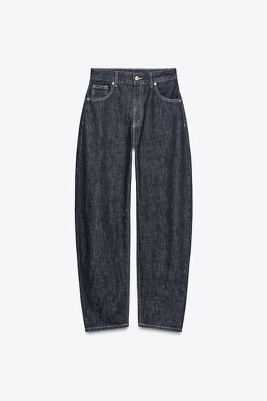 HIGH-WAIST TRF BARREL JEANS - Dark indigo by Zara