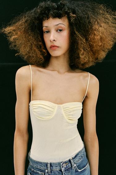 TULLE BODYSUIT WITH GATHERED DETAIL - Yellow by Zara