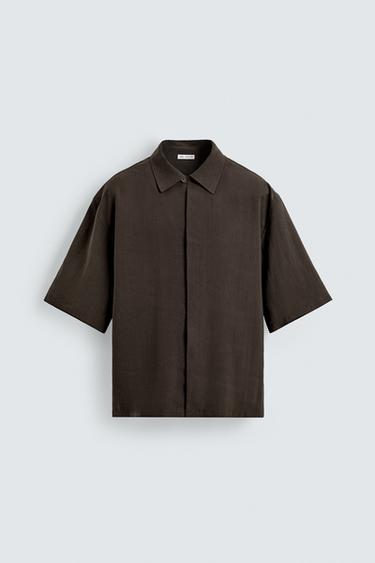 ÁO SƠ MI VẢI RŨ DÁNG RELAXED FIT - Màu nâu từ Zara