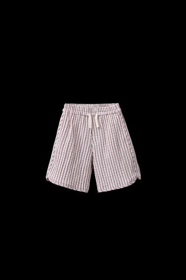 Zara TEXTURED PLAID WIDE-LEG SHORTS - Light beige - Image 0
