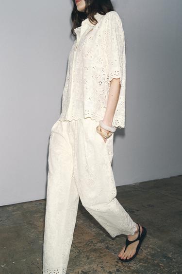 ZW COLLECTION TROUSERS WITH CUTWORK EMBROIDERY - Ecru by Zara - Image 3
